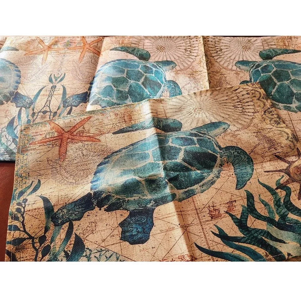 Beach Placemats Sea Turtle Table Decor 8pc Nautical Coastal Dining Decorations